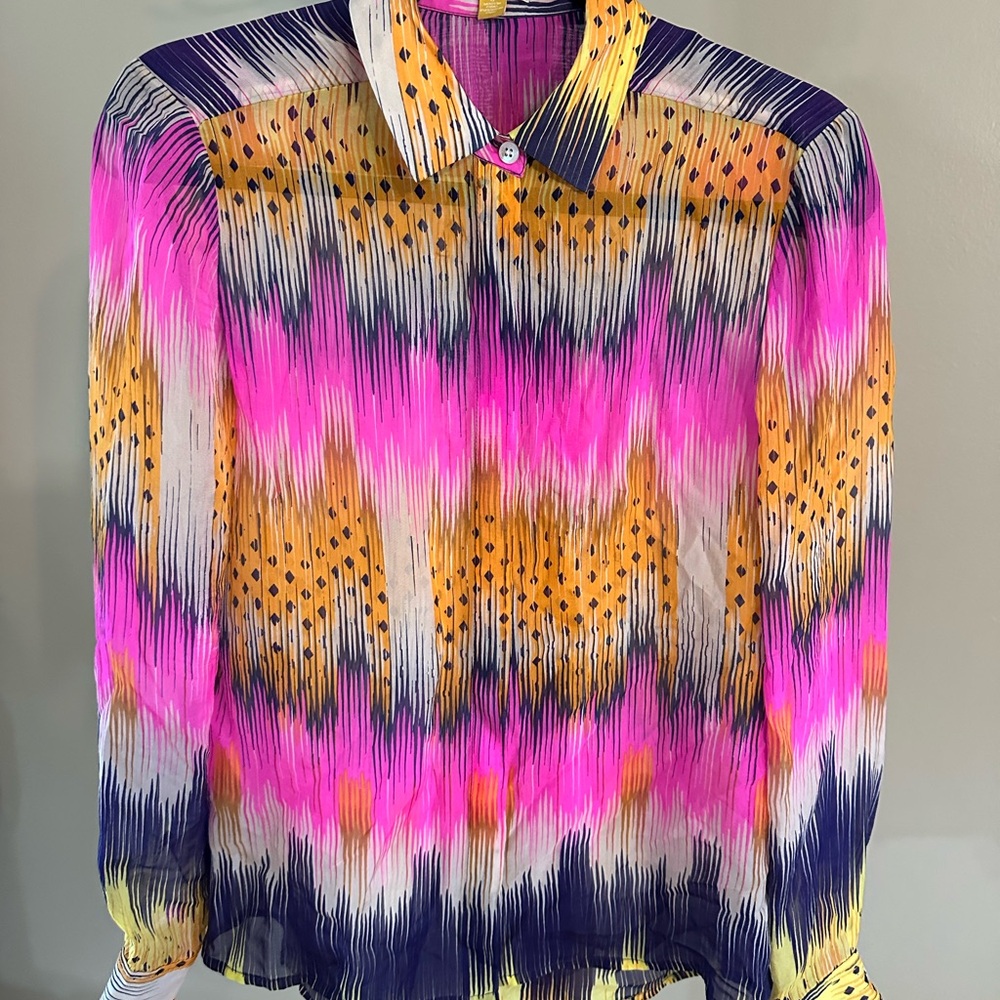 Anthropologie Leifsdottir Sani Neon 100% Silk Blouse, Size 0
